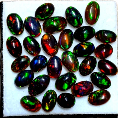 9.4ct Parcel Black Welo Opal Oval Cabochon AAA+ Ethiopia Color Flash VIDEO - Image 1 of 2