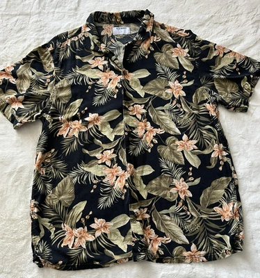 Old Navy Floral Button Up Shirt Short Sleeve Tropical Black Green Orange Men M - Image 1 of 4