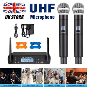 UHF Wireless Microphone Metal Professional Dual Channel Handheld Mics Party Xmas - Picture 1 of 15