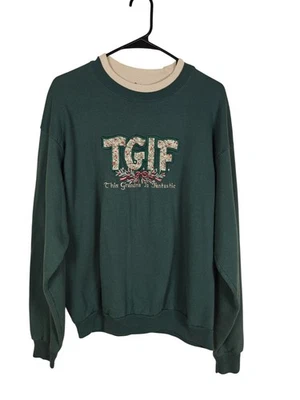 Vintage Mc  Energy Sportswear Green TGIF Grannycore Graphic Sweatshirt - Image 1 of 4