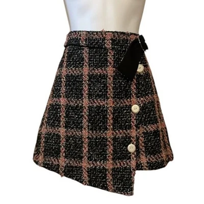Rinascimento Black Red Asymmetrical Tweed Skirt Size Small - Изображение 1 из 4