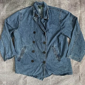 Women's Vintage Y2K Lauren Ralph Lauren Denim Button Up Chore Coat Jacket Sz L - Picture 1 of 4