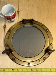 Vintage 12" Brass Porthole Mirror Nautical Maritime Wall Decor Ship Cabin Window - Picture 1 of 13