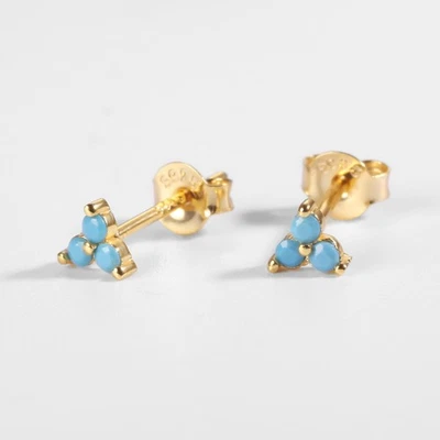Turquoise stud earrings, 18K gold plated Sterling silver gemstone, gift for her - Image 1 of 4