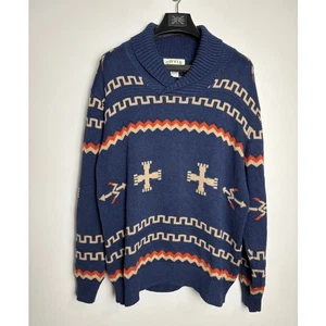 Suéter Pullover Orvis Para Hombre Suroeste Chal Cuello Talla Grande Azul Algodón Azteca - Imagen 1 de 6