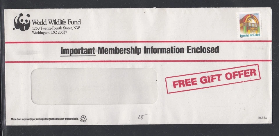 USA ADVERTISING ENVELOPE WORLD WILDLIFE FUND WWF WASHINGTON DC - Image 1 of 1