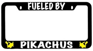 Fueled By Pikachus Black METAL License Plate Frame Pokemon - Picture 1 of 1