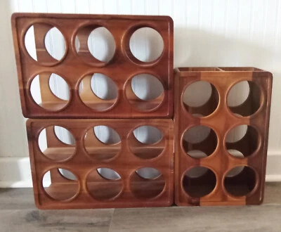 Lot of 3 Threshold Stackable Wine Racks Acacia Wine Display Wine Holder Racks - Image 1 of 4