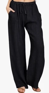 NWT Chartou Pants Women's Small Black Wide Leg Palazzo Cotton Linen Cotton - Picture 1 of 10