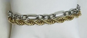 Gold and Silver Bracelet Two Tone Twisted Links 7-7 1/2" - Picture 1 of 5