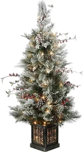 4 Ft. Snowy Bedford Pine Entrance Tree with Clear Lights, Green - Picture 1 of 6