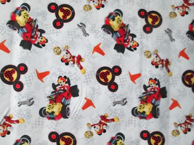 MICKEY MOUSE RACING RACE CAR COMIC BOOK COTTON FABRIC FQ  - Image 1 of 4