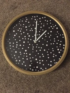 Orologio da parete cornice oro pois bianco sfondo nero decorazione lancetta ore minuti - Foto 1 di 10