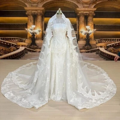 Роскошный 3 изделия Flora кружева свадебное платье индивидуализированный высокий воротник мусульманское платье невесты - Изображение 1 из 4