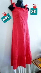 NSR: Nordstrom Midikleid mit Ösen und Bindebändern Größe XS rot Rüschen gesmokter Rücken - Bild 1 von 10