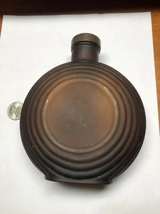 Vintage Owens Illinois Glass Art Deco Round Ribbed Satin Finish Bottle W Cap - Picture 1 of 8