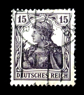 Selo da Alemanha Scott 100 Deutsches Reich 15 Pfennig goma parcial usado - Imagem 1 de 2