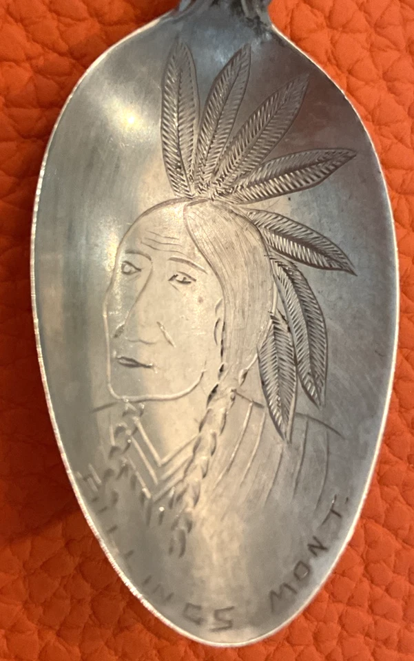 Индийские перья косы Billings Montana сувенирная ложка Whiting Louis XV - Изображение 1 из 4