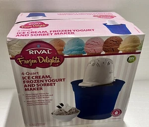 NEW Rival Frozen Delights 4Qt Ice Cream/Frozen Yogurt/Sorbet Maker Blue BPA Free - Picture 1 of 4