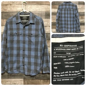 Camisa de franela Rei Co Op para hombre L azul gris a cuadros con botones informal 100 % algodón - Imagen 1 de 7
