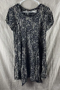 Silence + Noise Women's Black/Beige Patterned Short Sleeve Flare Dress Size M - Picture 1 of 21