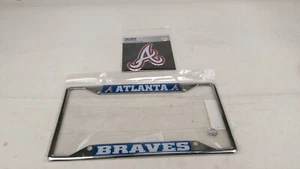 New 1 Chrome License Plate Frame & 1 Aluminum Decal Emblem MLB Atlanta Braves - Picture 1 of 7