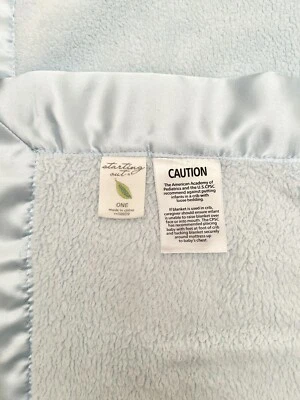 Vintage Fleece Baby Blanket Satin Trim Light Blue Security 37 x 28 Nursery Lovey - Image 1 of 4