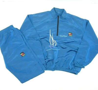 Vintage Surf Style Key West Sailboat Windbreaker Jacket Pants Metallic Outfit - Image 1 of 4