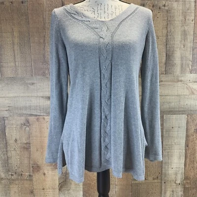 Suéter Pullover Soft Surroundings Reza Diamond-Lattice Manga Larga Gris Talla S Foto 1 de 4