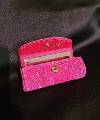 Estuche de transporte de lápiz labial Mary Kay rosa satinado forrado cuentas de vidrio espejado viaje Foto 1 de 4