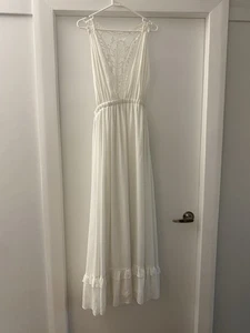 sabo skirt Long White maxi dress Beachy Flowy Crochet Back Size Large - Picture 1 of 8