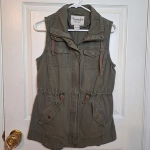 American Rag Olive Green Utility Army Military Vest Grunge Indie Gorpcore Size M - Bild 1 von 11