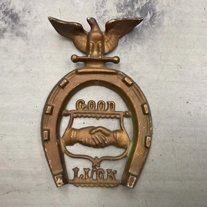 Antique Odd Fellow Masonic Cast Iron Good Luck Handshake Eagle Horseshoe - Picture 1 of 5