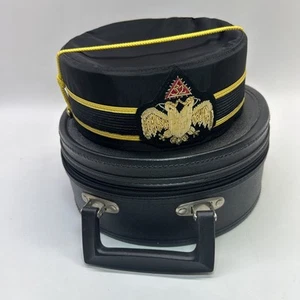 Vintage 32nd Degree Scottish Rite Masonic Black Cap Hat Freemasons Size 7 1/8 - Picture 1 of 9
