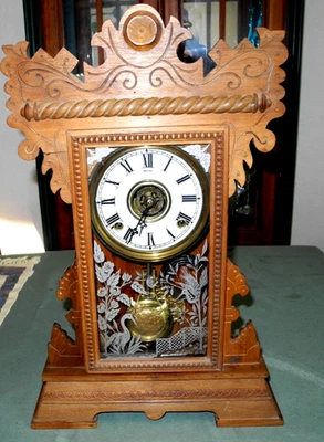 Ant. W.L. Gilbert 8 Day Mantle Clock C. 1900 Time & Strike Lake No. 5 - Image 1 of 4