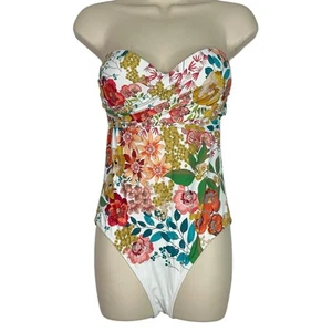 Johnny Was Swimsuit Womens Large Multi Floral Twist Bra One Piece Bandeau NWT - Picture 1 of 13