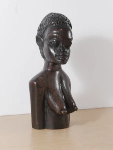 Vintage African Hand Carved Wooden Bust Sculpture – Tribal Folk Art Woman – 19cm - Picture 1 of 11