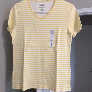 Croft And Barrow ~ The Classic Tee ~ gelb/weiß gestreift ~ Größe Medium ~ neu - Bild 1 von 2