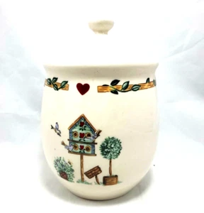 Thomson Keramik Porzellan Keramik Glas mit Vogelhaus Bluebirds 6,5" hoch mit Deckel - Bild 1 von 7
