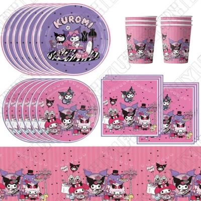 51pcs Kuromi Party Tableware Set includes Banner, Tablecloth, Plates, Napkins - Image 1 of 4