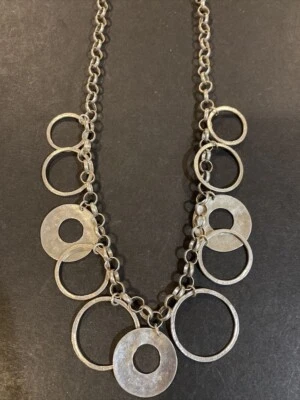 Silpada Retired Sterling Silver Hammered Circle Necklace 925 Dangling Rings 16” - Image 1 of 4