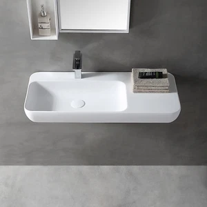 Wandwaschbecken Aufsatzwaschbecken TWG202 Mineralguss Stone Weiß matt 90x40x12cm - Bild 1 von 5
