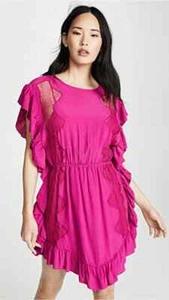 IRO NWT $400 Zestful Short Sleeve Lace Mini Ruffle Dress in Fushia Size 36 - Picture 1 of 8