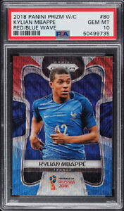 2018 Panini Prizm World Cup Red Blue Wave Kylian Mbappe RC ROOKIE #80 PSA 10