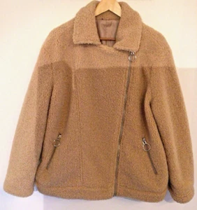 M&Co Beige Teddy Fur Womens Biker Style Jacket Hardly Worn UK Size 16 - Picture 1 of 6