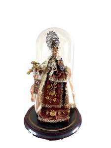 VIRGIN OF CARMEN IN GLASS CASE. POLYCHROMED TERRACOTTA. SPAIN. XIX CENTURY - Picture 1 of 1