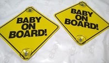 2pc Baby on Board Safe Sign, 2 Stay-put Suction Cups Yellow Plastic Brand New
