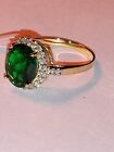 2Ct Oval Lab-Created Green Emerald Halo Engagement Rings 14K Yellow Gold Plated