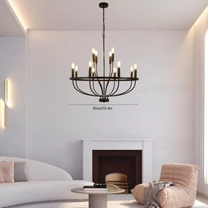 12-Light Modern Ceiling Light Chandelier Pendant Light Fixture Farmhouse Black - Picture 1 of 19
