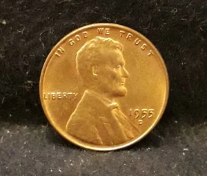 1955-D United States "Lincoln wheat" cent, red-brown UNC, KM-132 (US4) - Picture 1 of 8